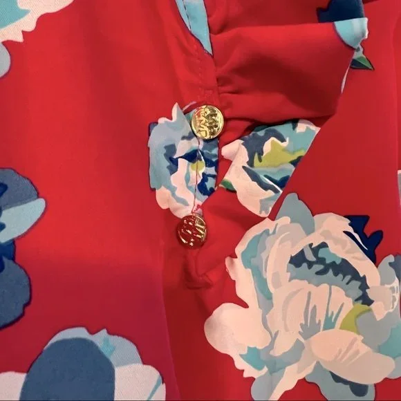 MUDPIE Pink Floral Whitney Sleeveless Tunic Top with Ruffled Neckline, Size S - Picture 7 of 9